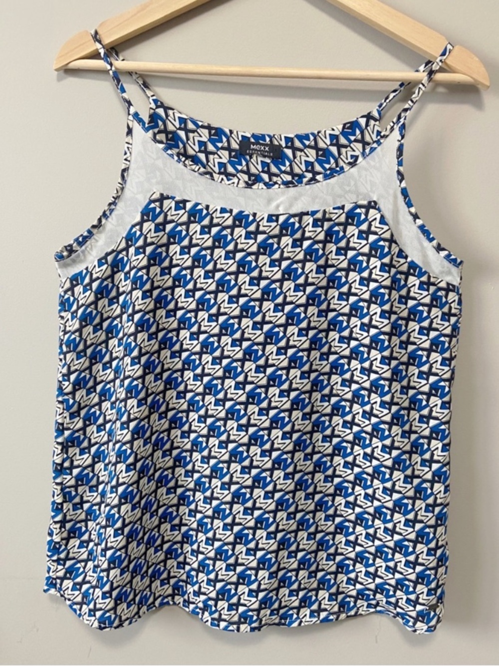 Mexx Blue and White Geometric Spaghetti Strap Camisole
